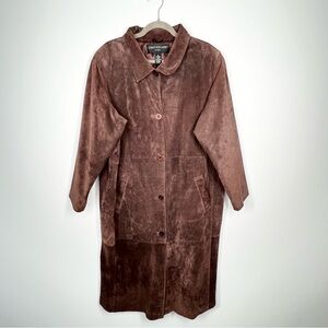 VTG Centigrade Suede Brown Suede Leather Long Trench Coat Dark Brown 1X